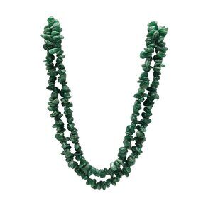 Green Aventurine Chip Long Strand Necklace Vintage 35"